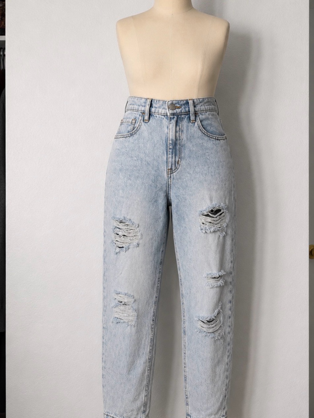 Light Wash Distressed High-Rise Jeans